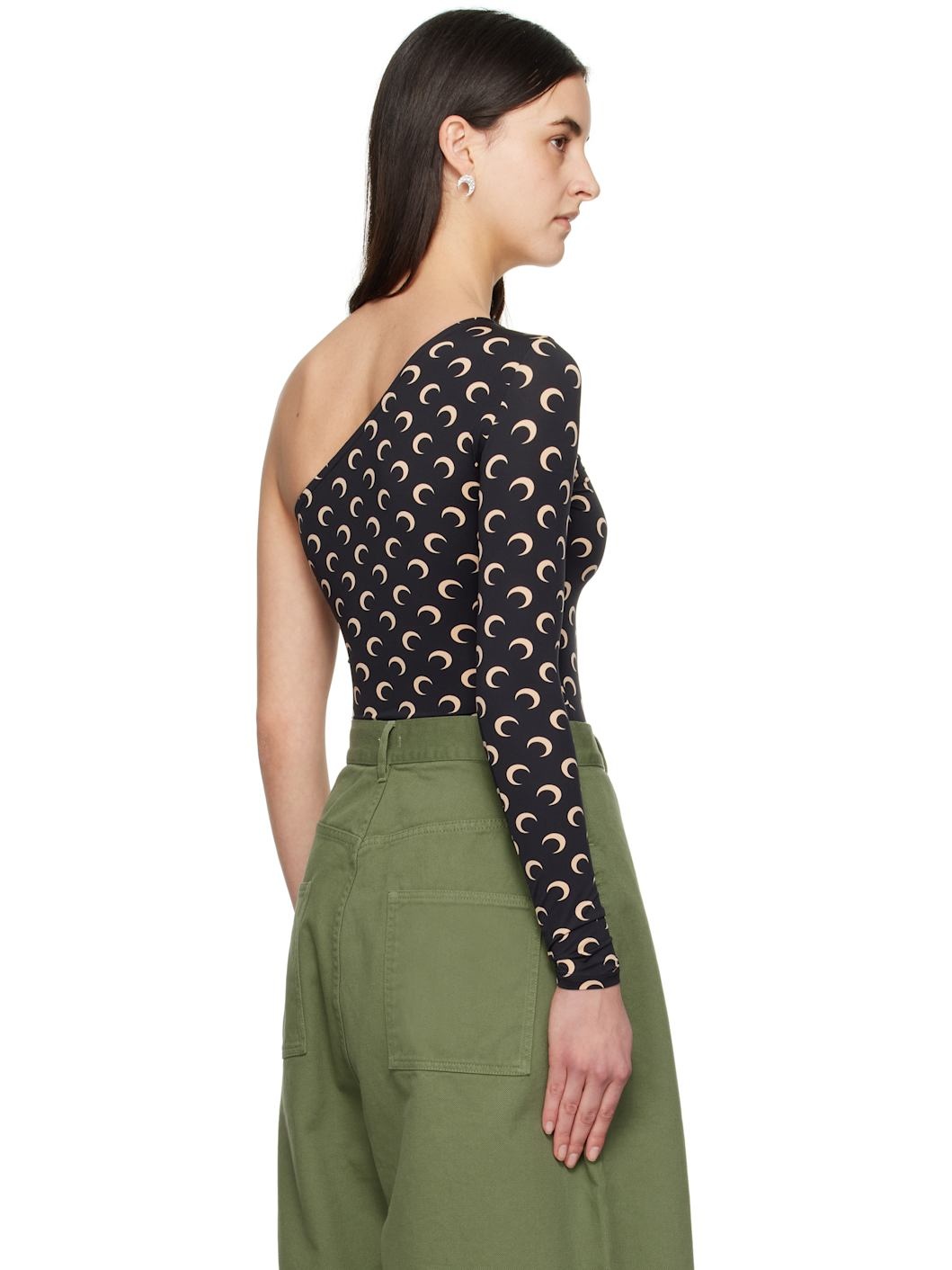 Black Recycled Moon Jersey Second Skin Asymmetric T-shirt - 3