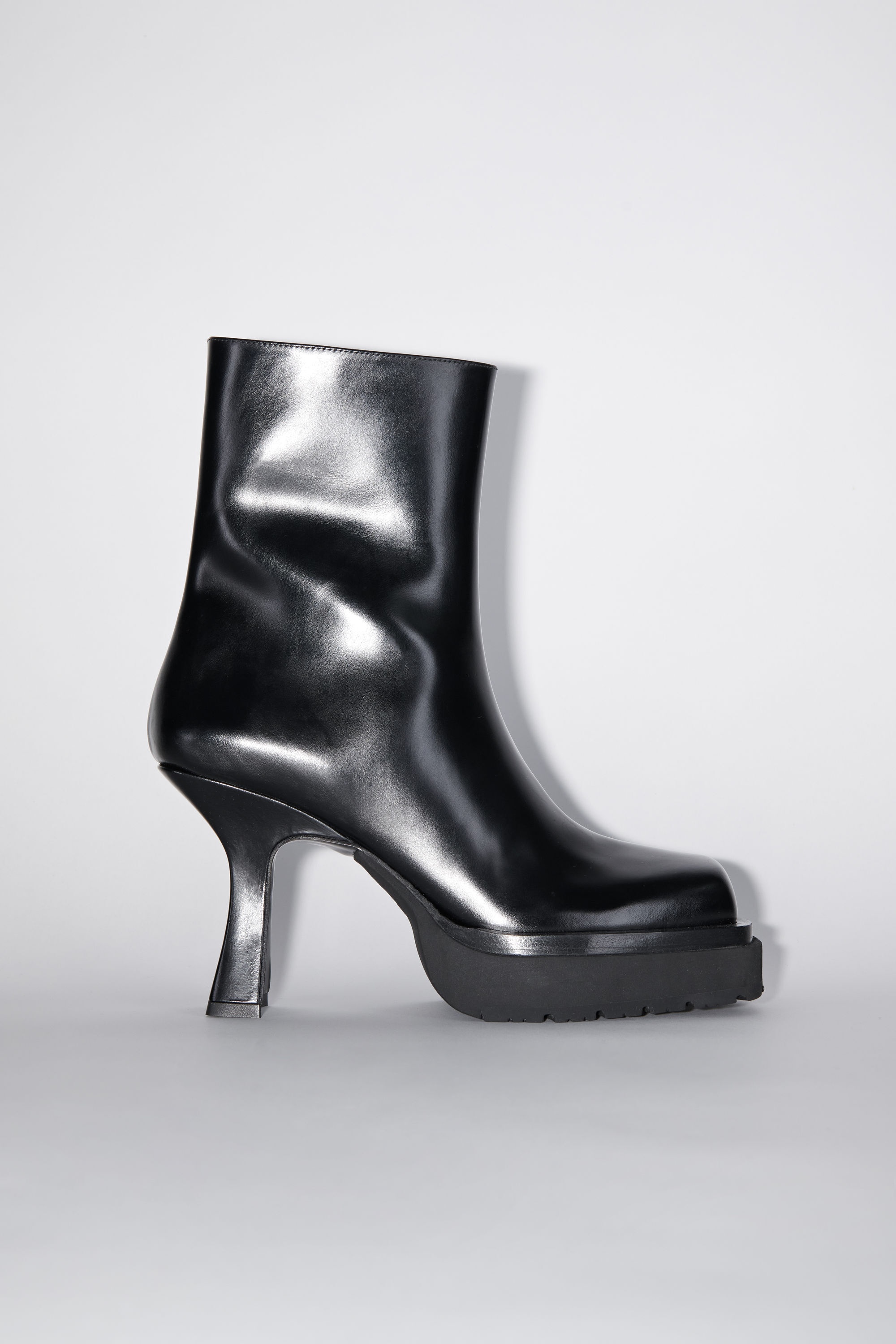 Platform heel leather ankle boots - Black - 1
