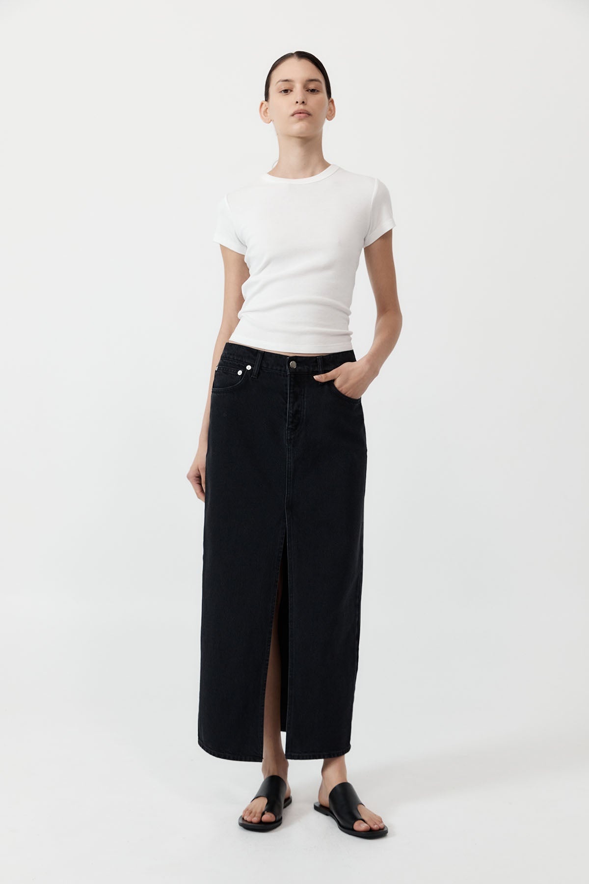 Denim Maxi Skirt - Washed Black - 2