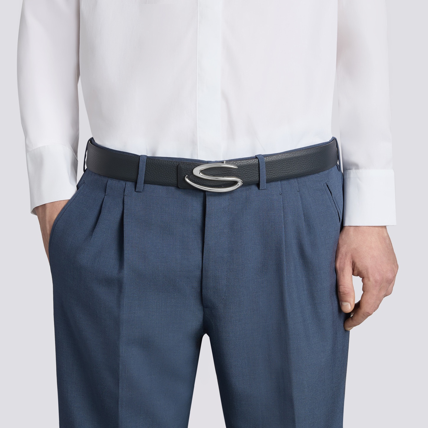 Blue tumbled leather belt strap - 2
