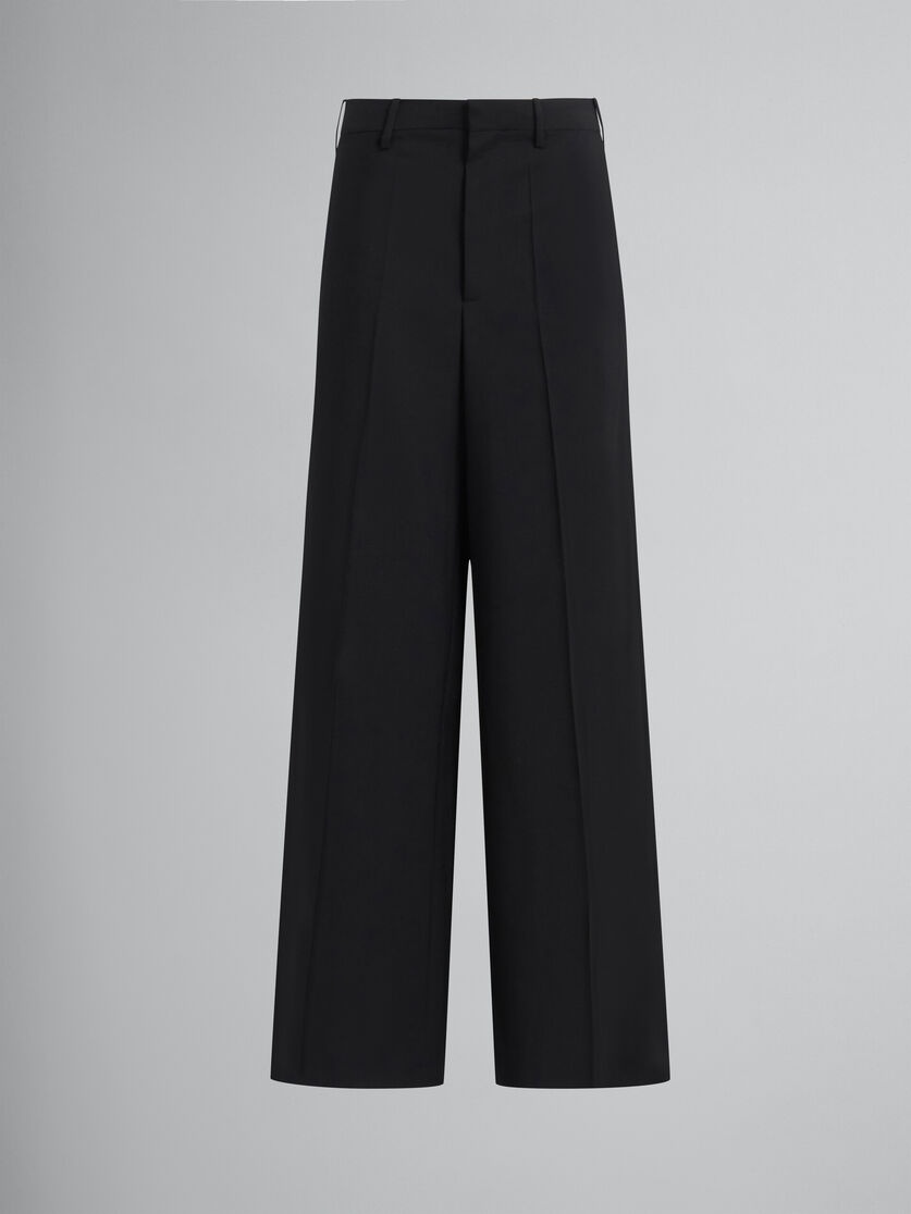 BLACK TROPICAL WOOL PALAZZO TROUSERS - 1