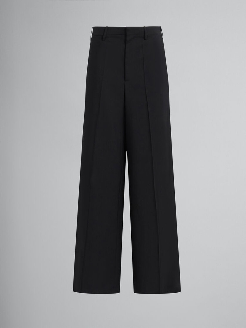 BLACK TROPICAL WOOL PALAZZO TROUSERS 1