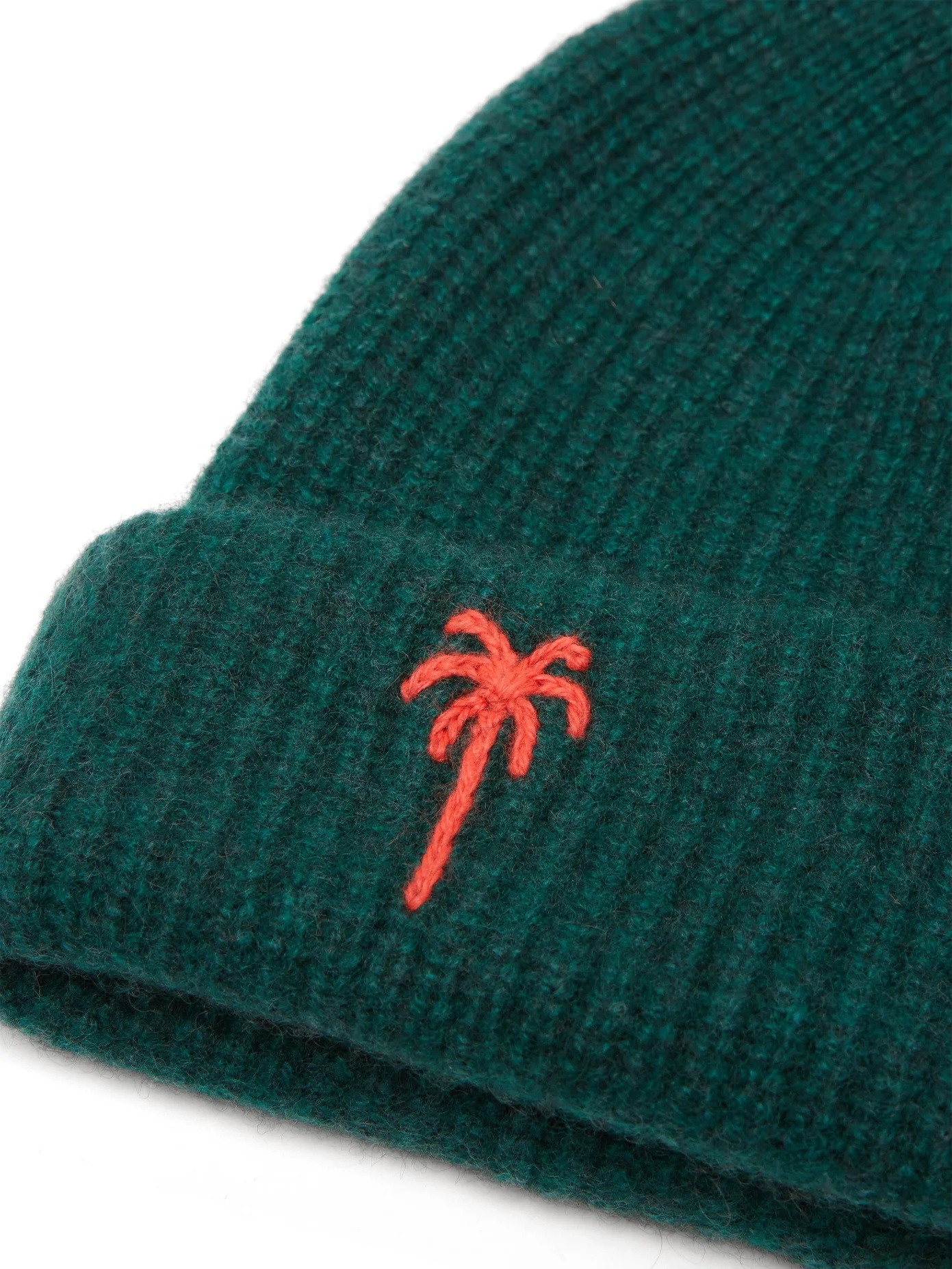 Palm tree-embroidered cashmere beanie hat - 5