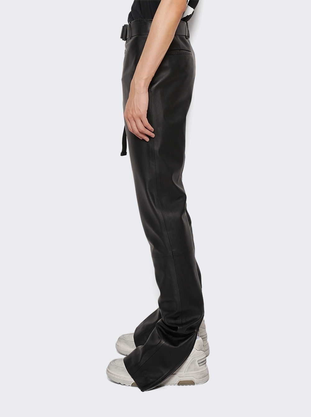 Belted Leather Super Skinny Pants Black - 4