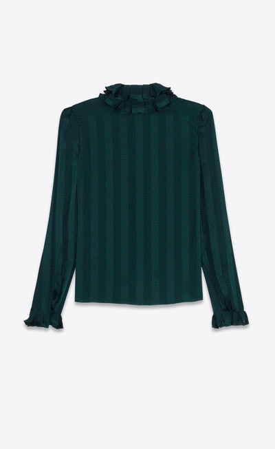 SAINT LAURENT spotted ruffled blouse in shiny and matte striped silk outlook