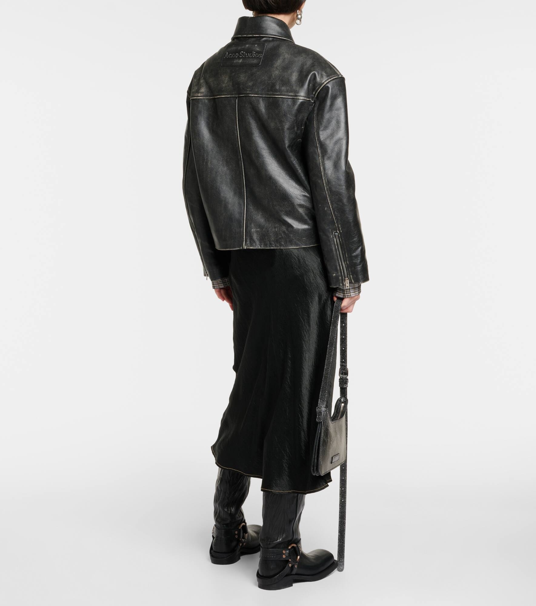 Distressed leather biker jacket - 3