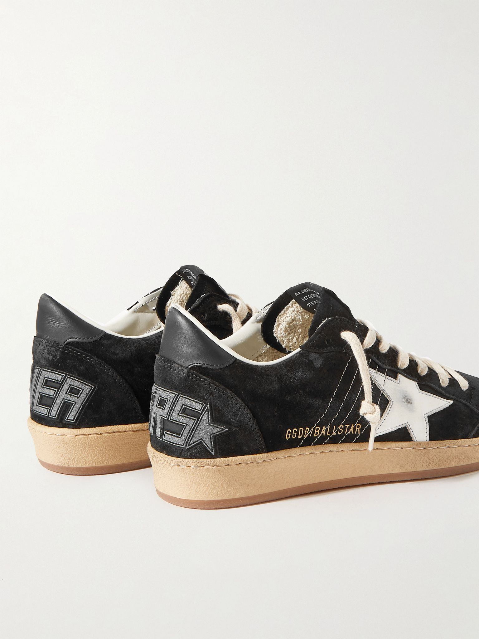 Ball Star Distressed Suede and Leather Sneakers Black - 5