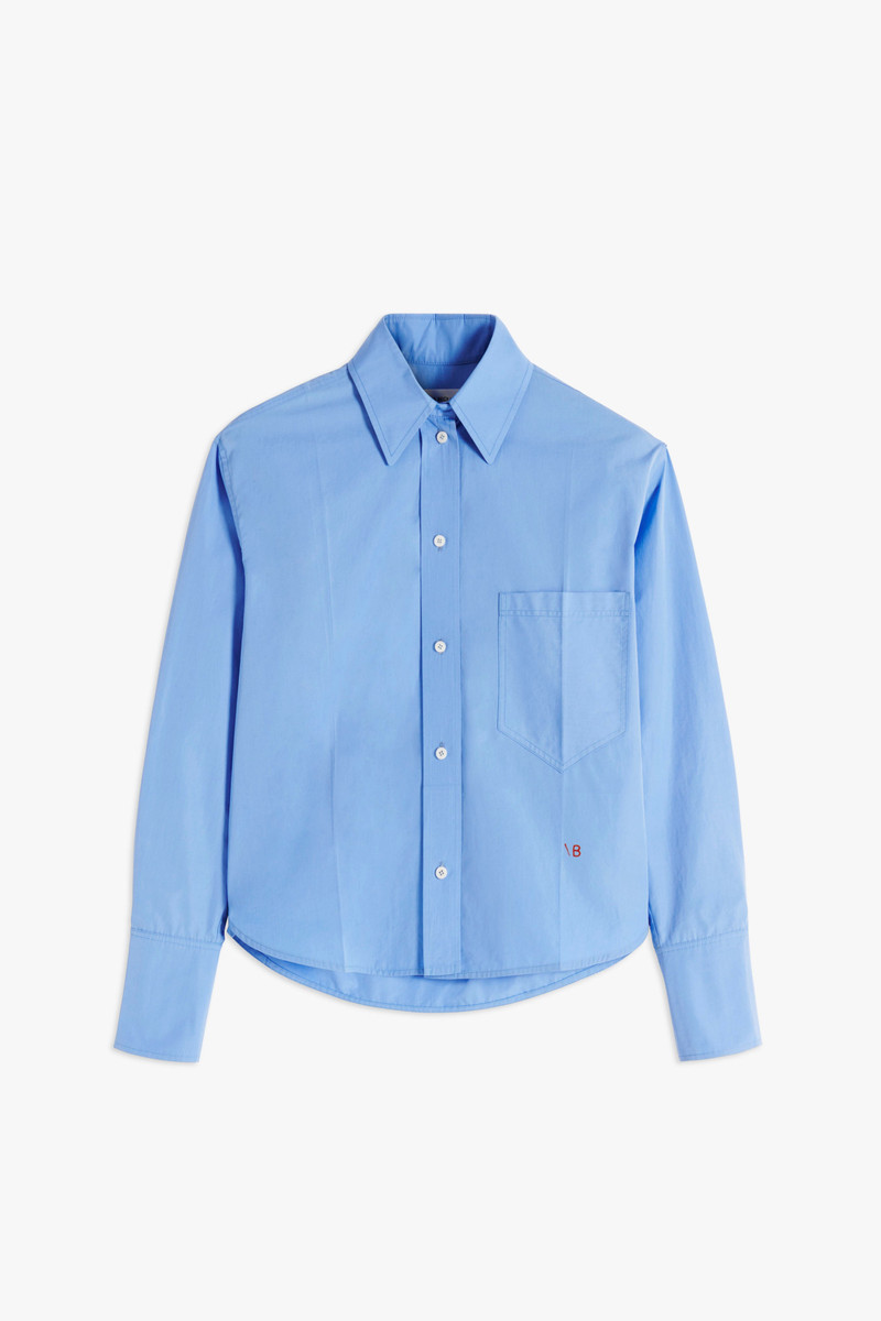 Cropped Long Sleeve Shirt in Oxford Blue 1