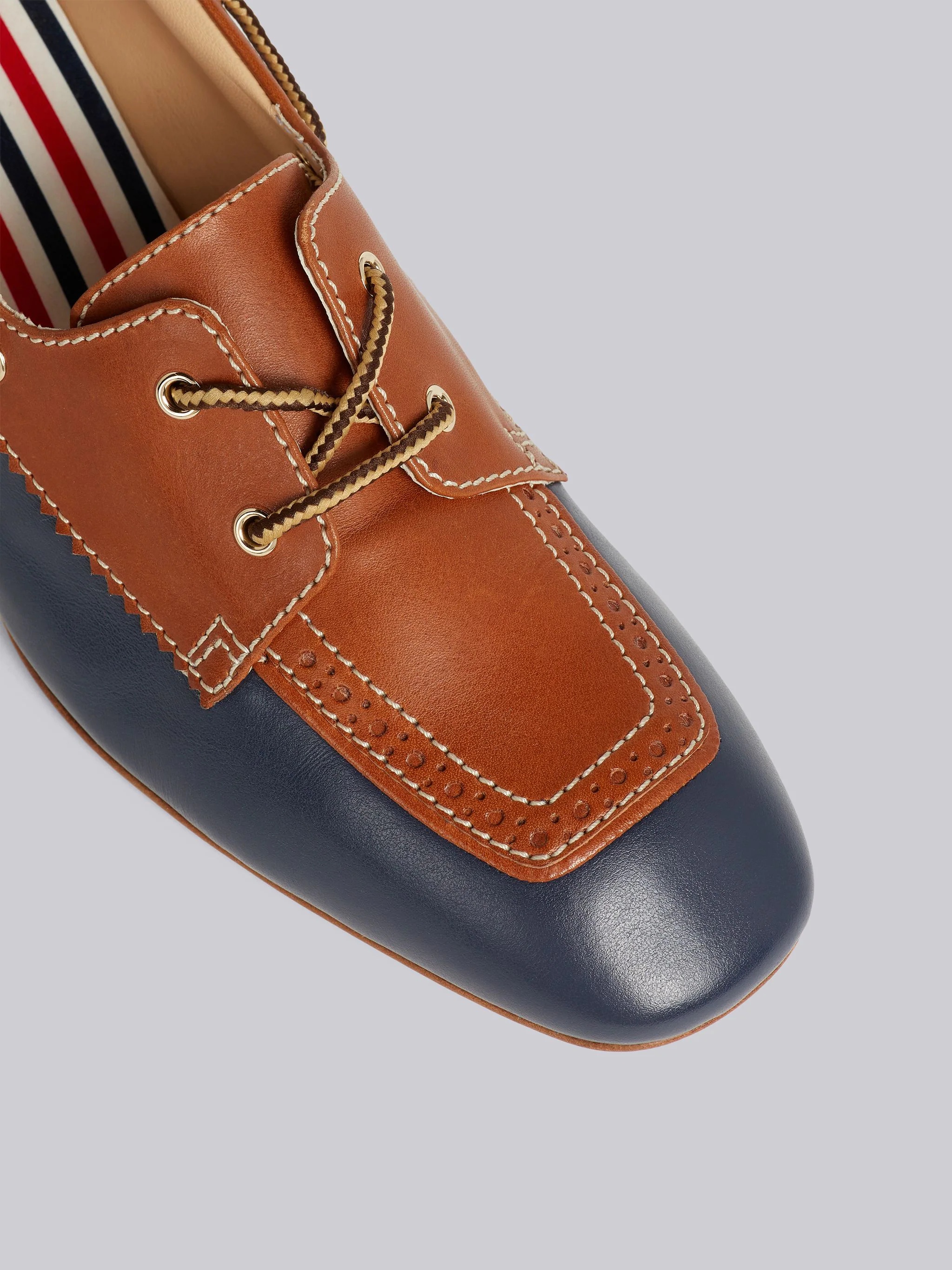 Camel Calf Leather 40mm Block Heel Boat Shoe - 2