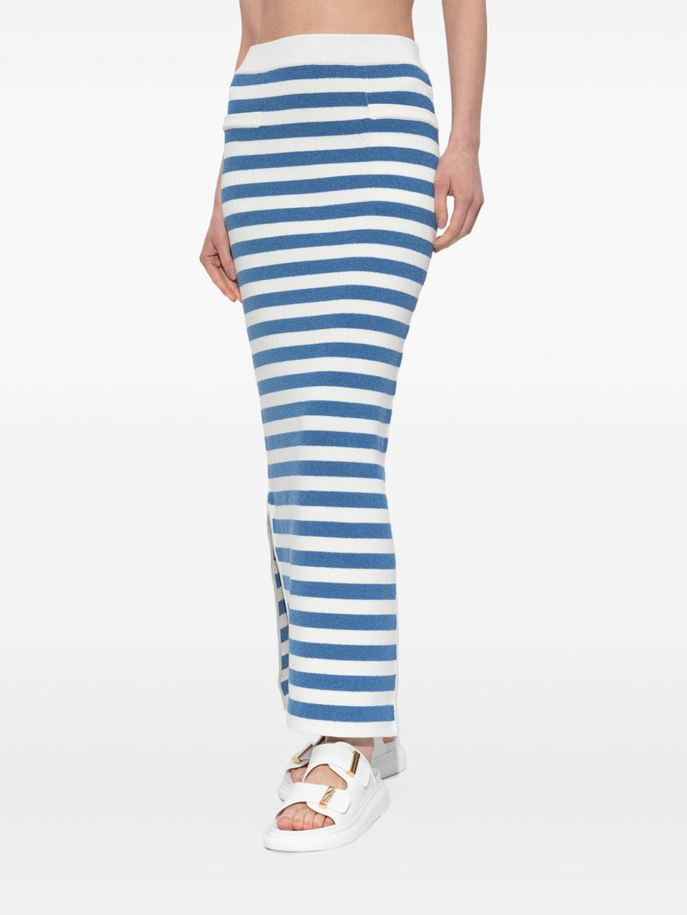 stripe side-split midi fitted skirt - 3