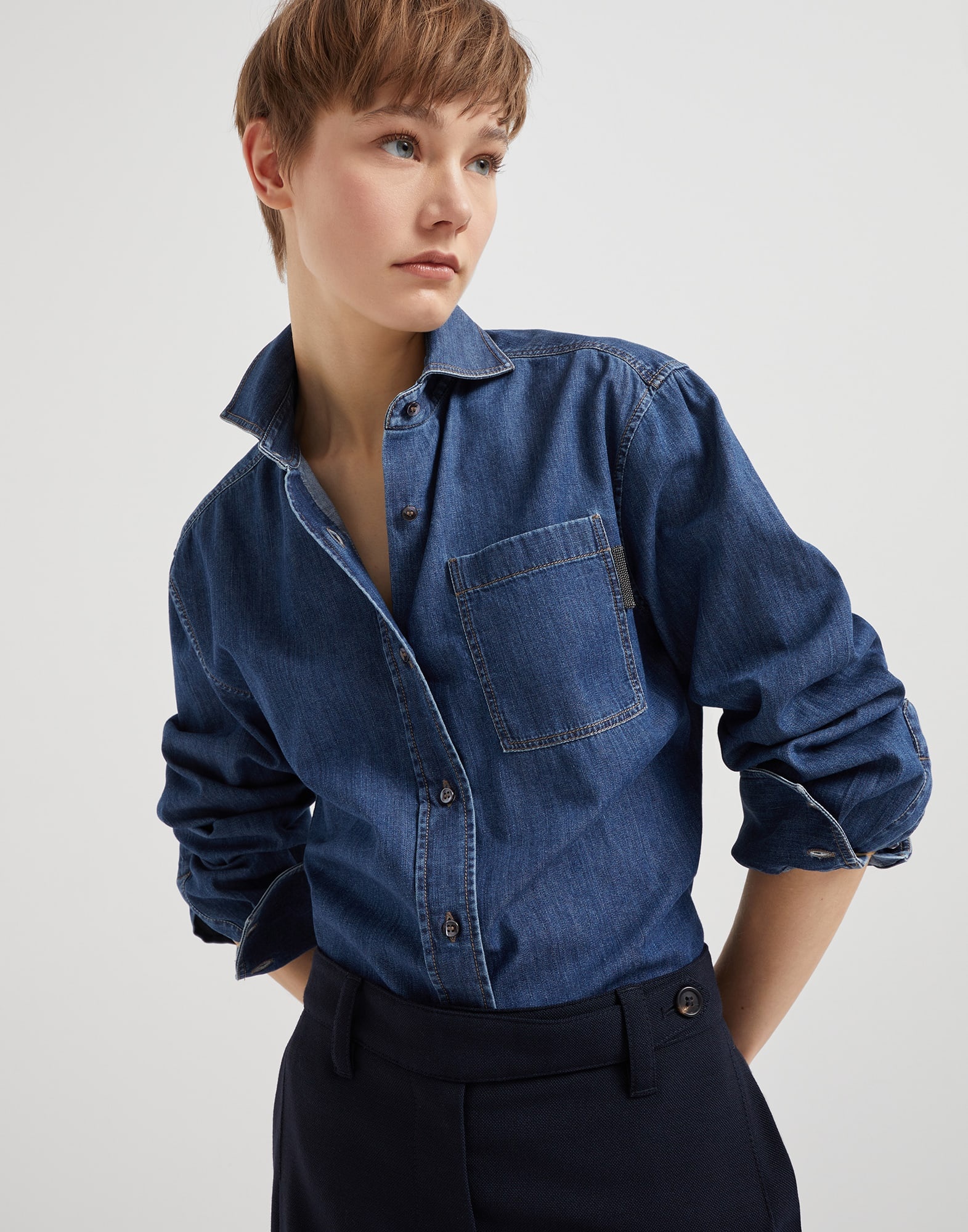 Lightweight denim shirt with shiny tab - 4