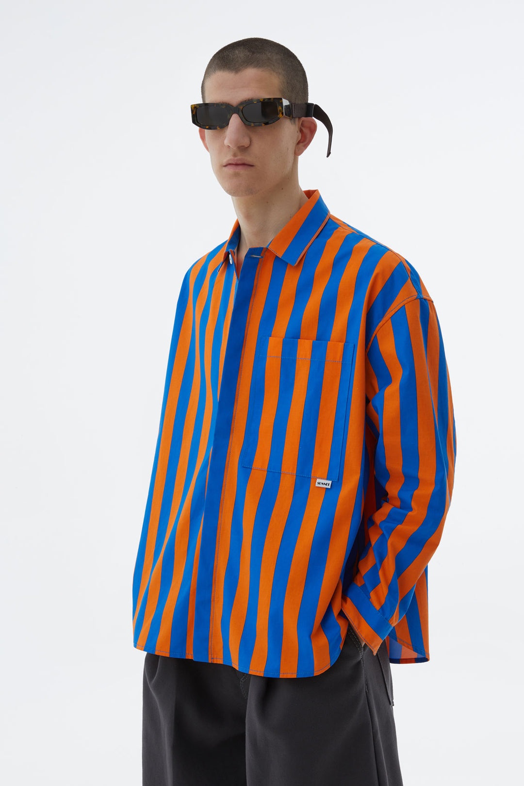 OVERSIZED SHIRT WITH ORANGE & AZURE STRIPES - 2