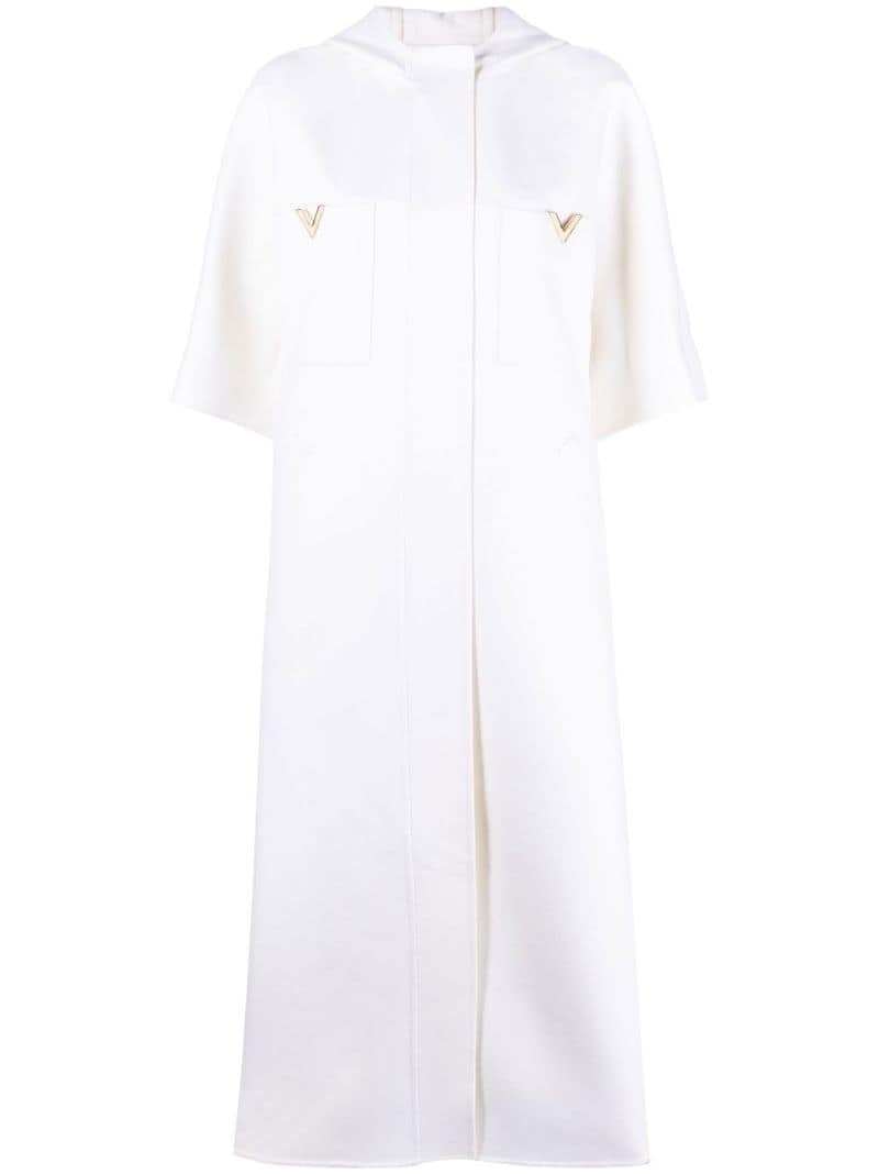 V logo-plaque hooded coat - 1