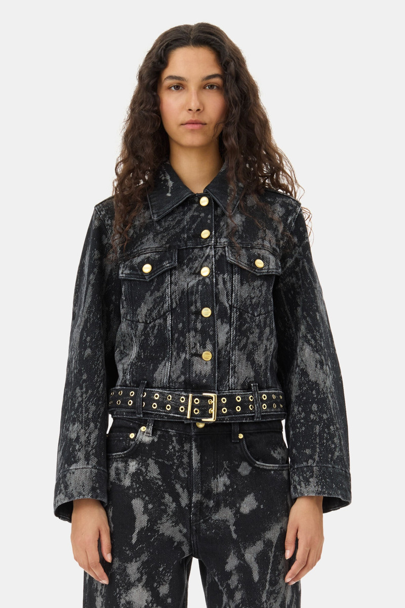 GANNI BLACK HEAVY DENIM BELTED JACKET outlook