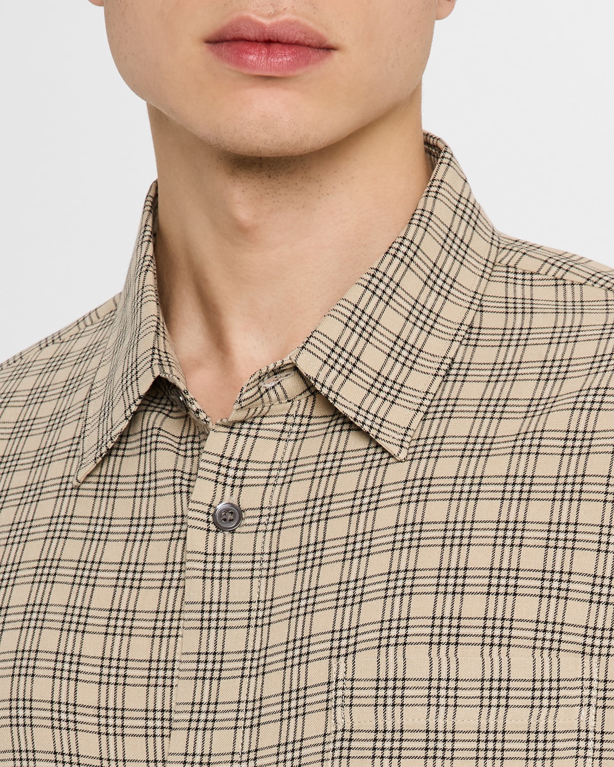 Men's Check Viscose and Wool Pocket Button-Down Shirt - 5