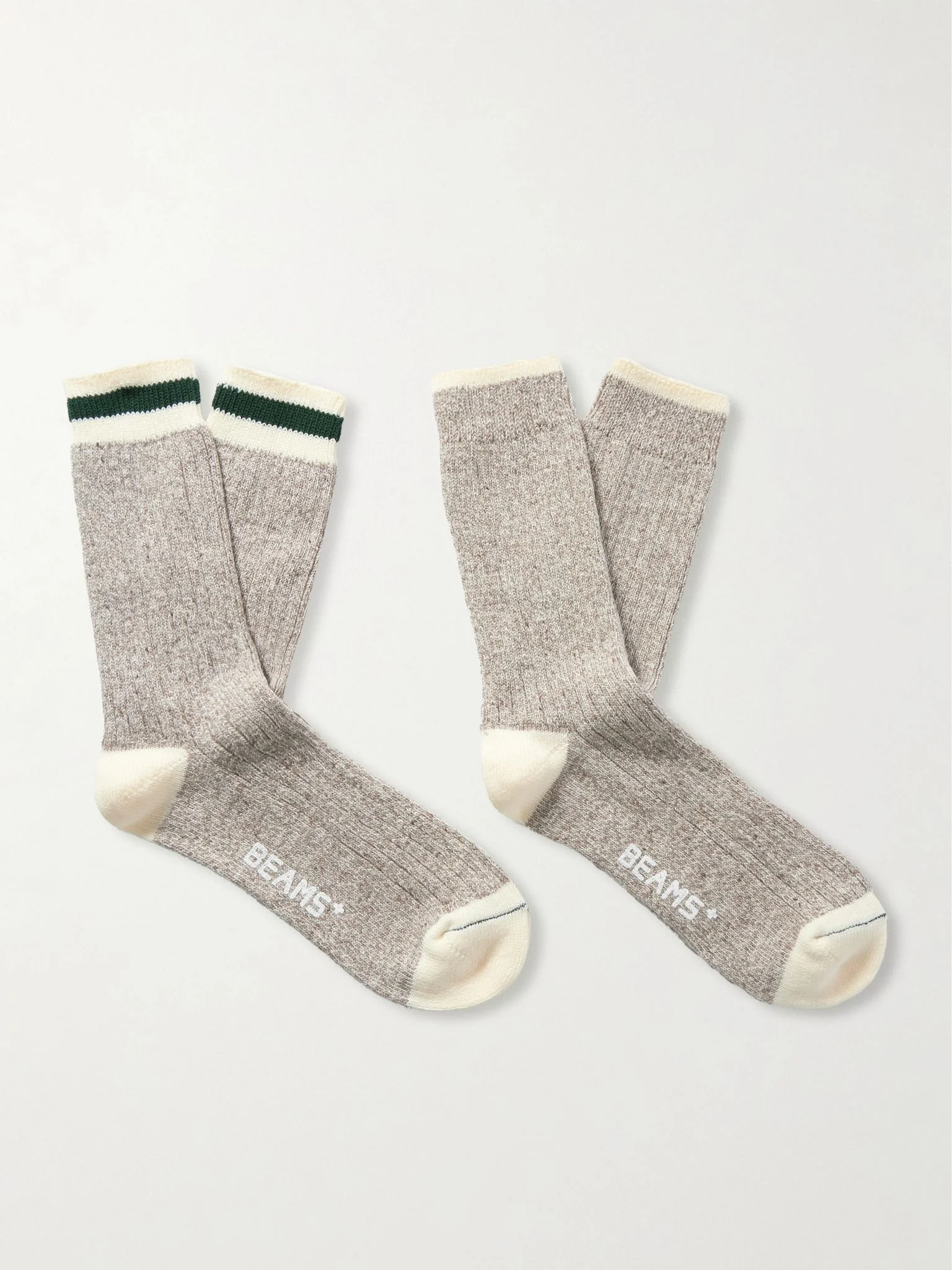 Rag Two-Pack Striped Ribbed-Knit Socks Gray - 1