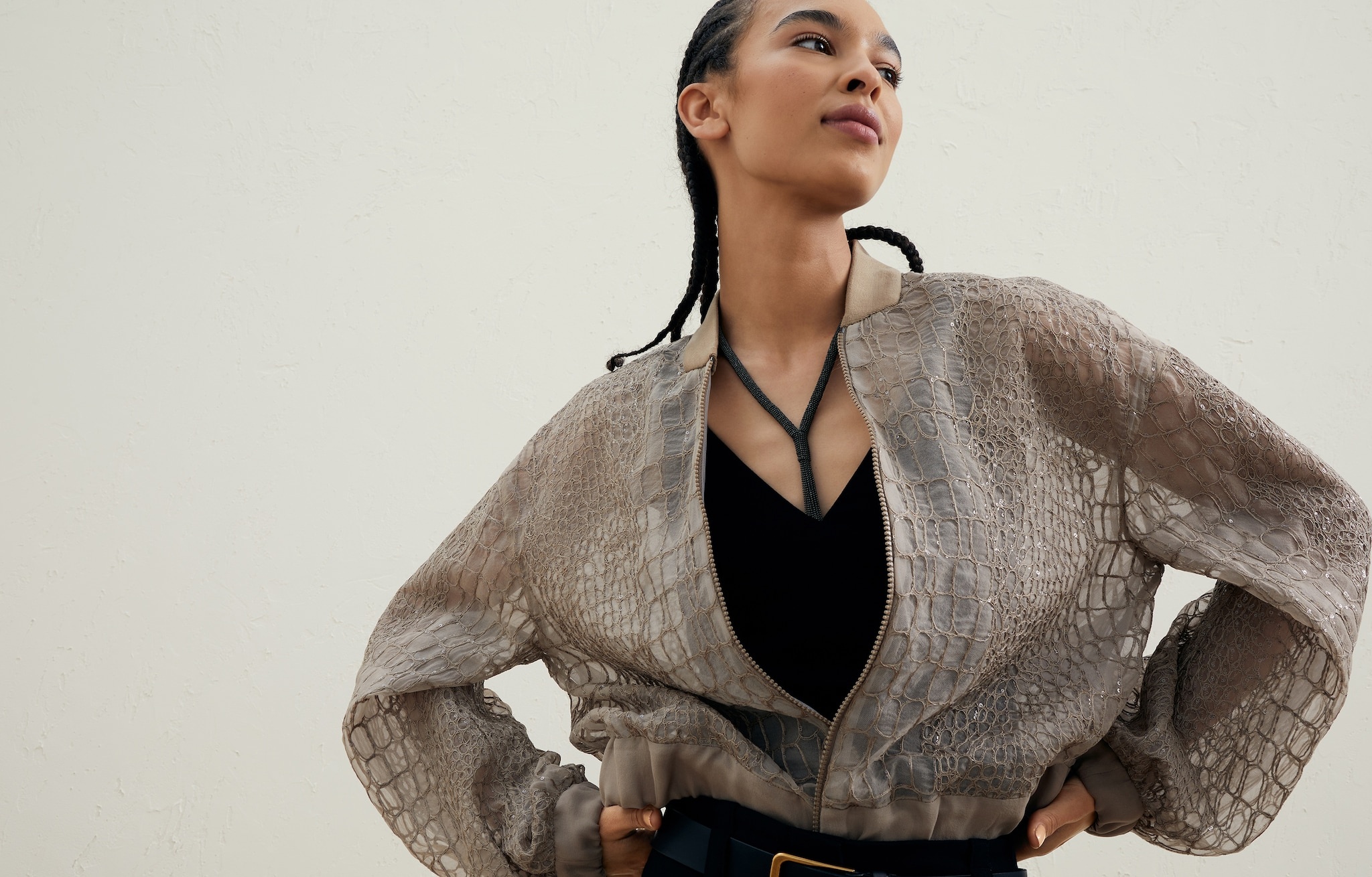 Crispy silk bomber jacket with dazzling crocodile embroidery - 6