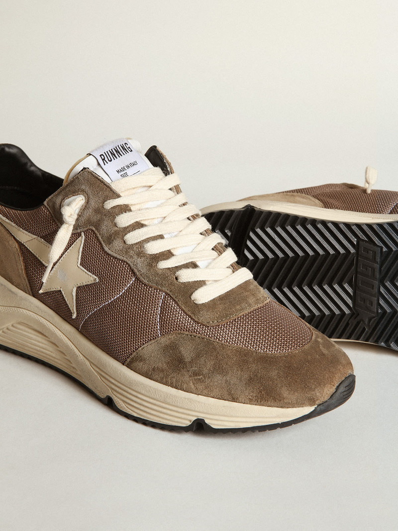 Men's Running Sole in olive green mesh and leather with cream star 4