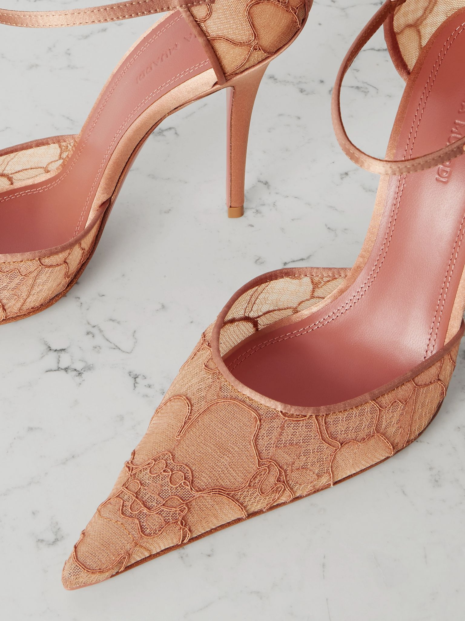 Barbara satin-trimmed corded lace pumps Neutral - 4