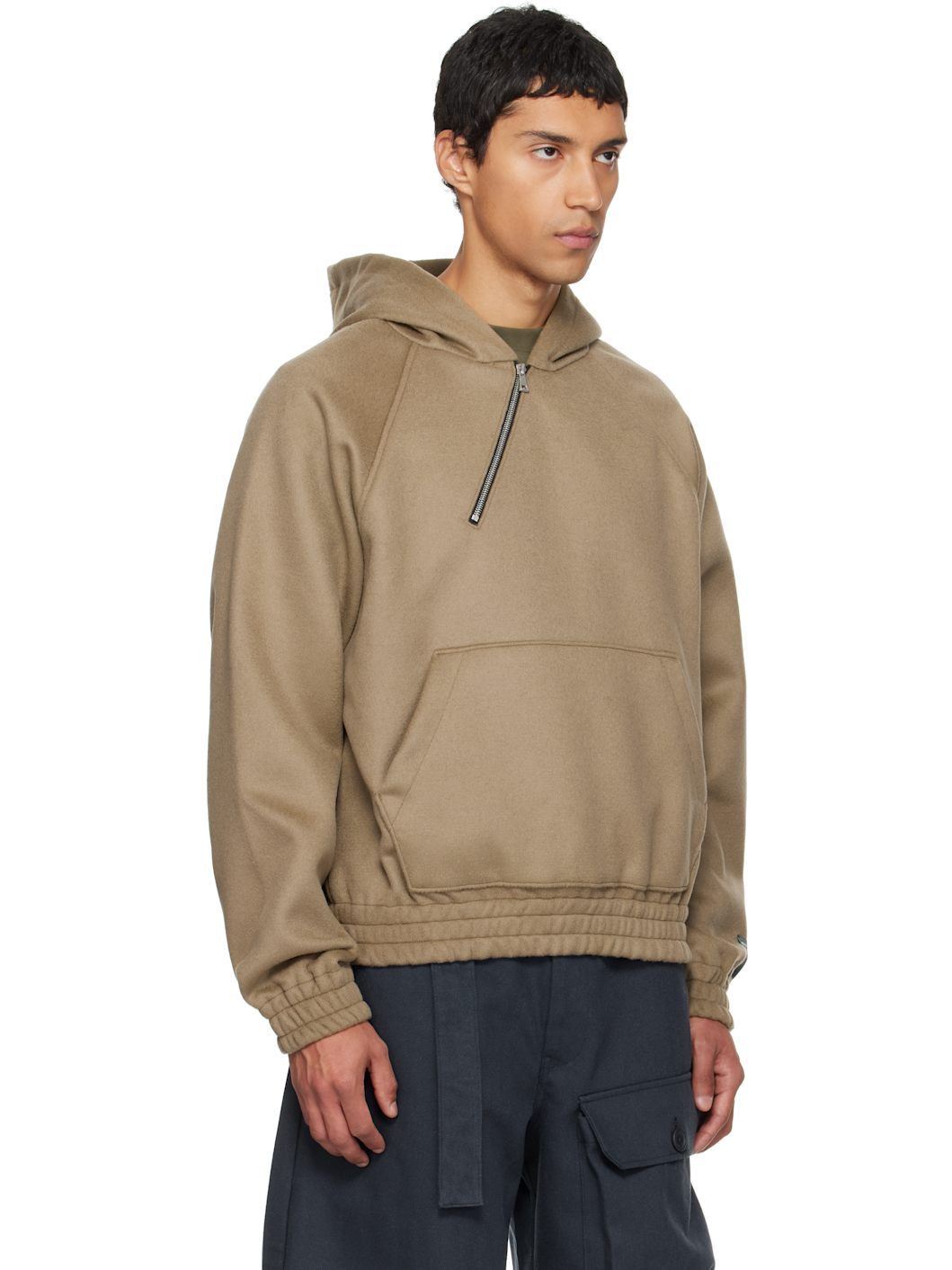 Gray Merino Wool Quarter Zip Hoodie - 2