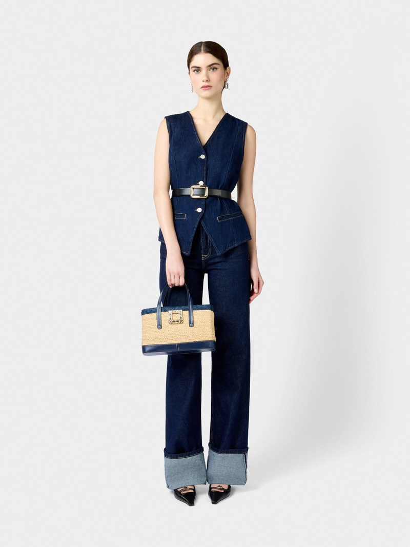 Roger Vivier Viv' Skate Shopping Bag in raffia outlook