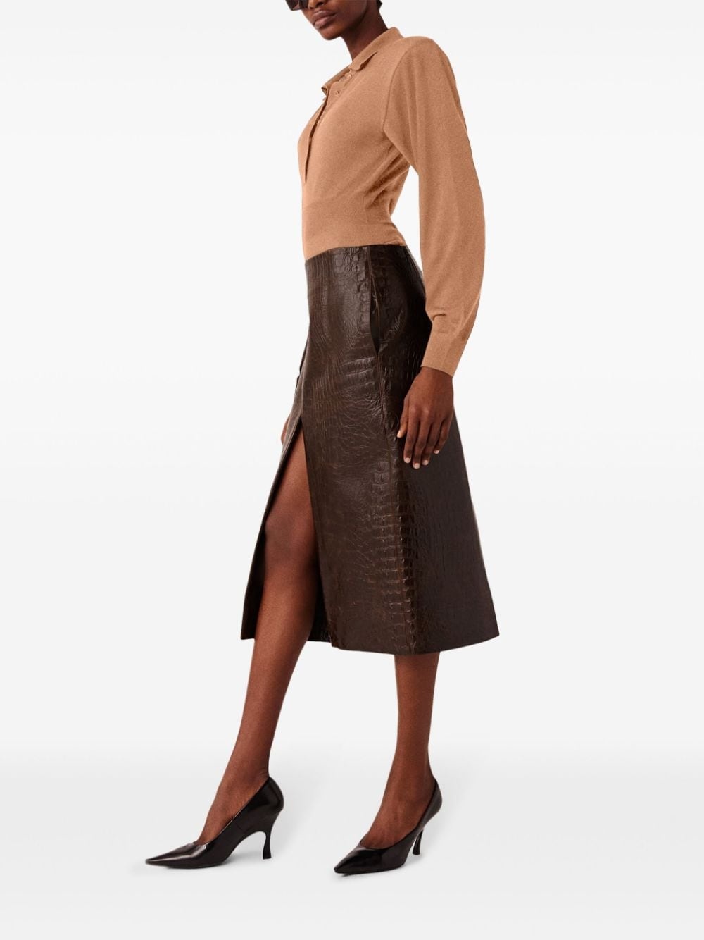 crocodile embossed midi skirt - 3