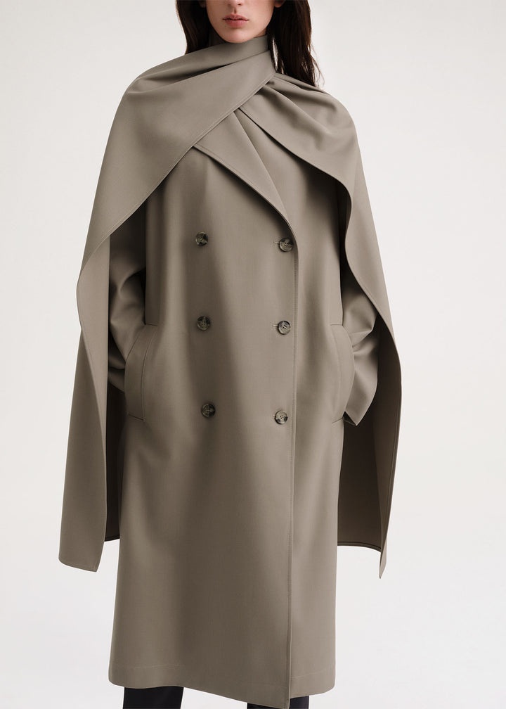 Double-breasted scarf trench dark taupe - 5