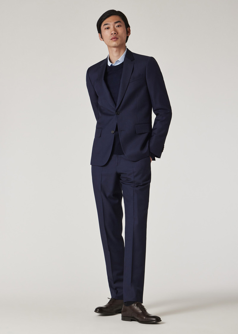 Tailored-Fit Navy Sharkskin Suit 9