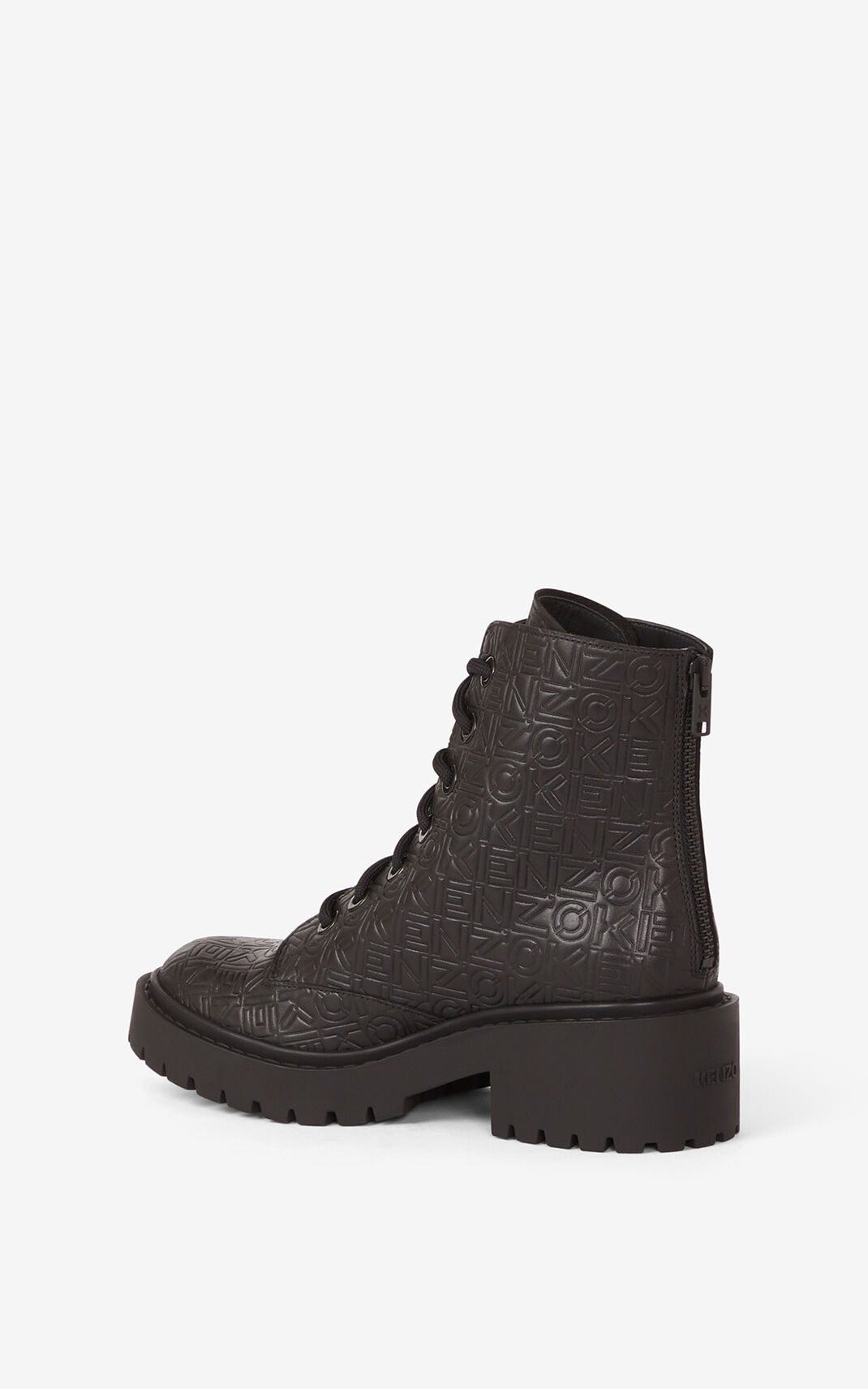 Pike lace-up embossed leather ankle boots - 3