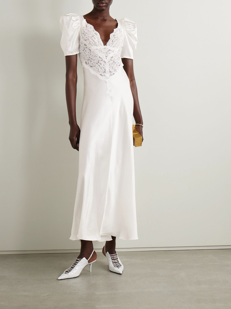 RODARTE Lace-trimmed silk-satin gown Off-white outlook