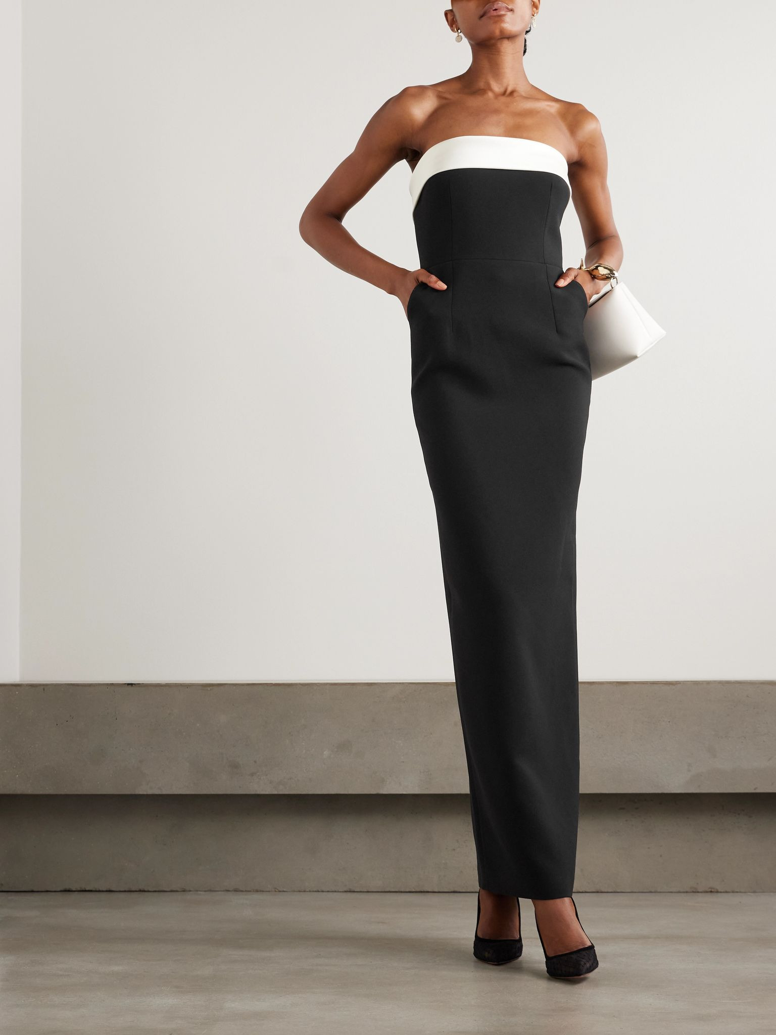 Rhea strapless satin-trimmed crepe gown Black - 2