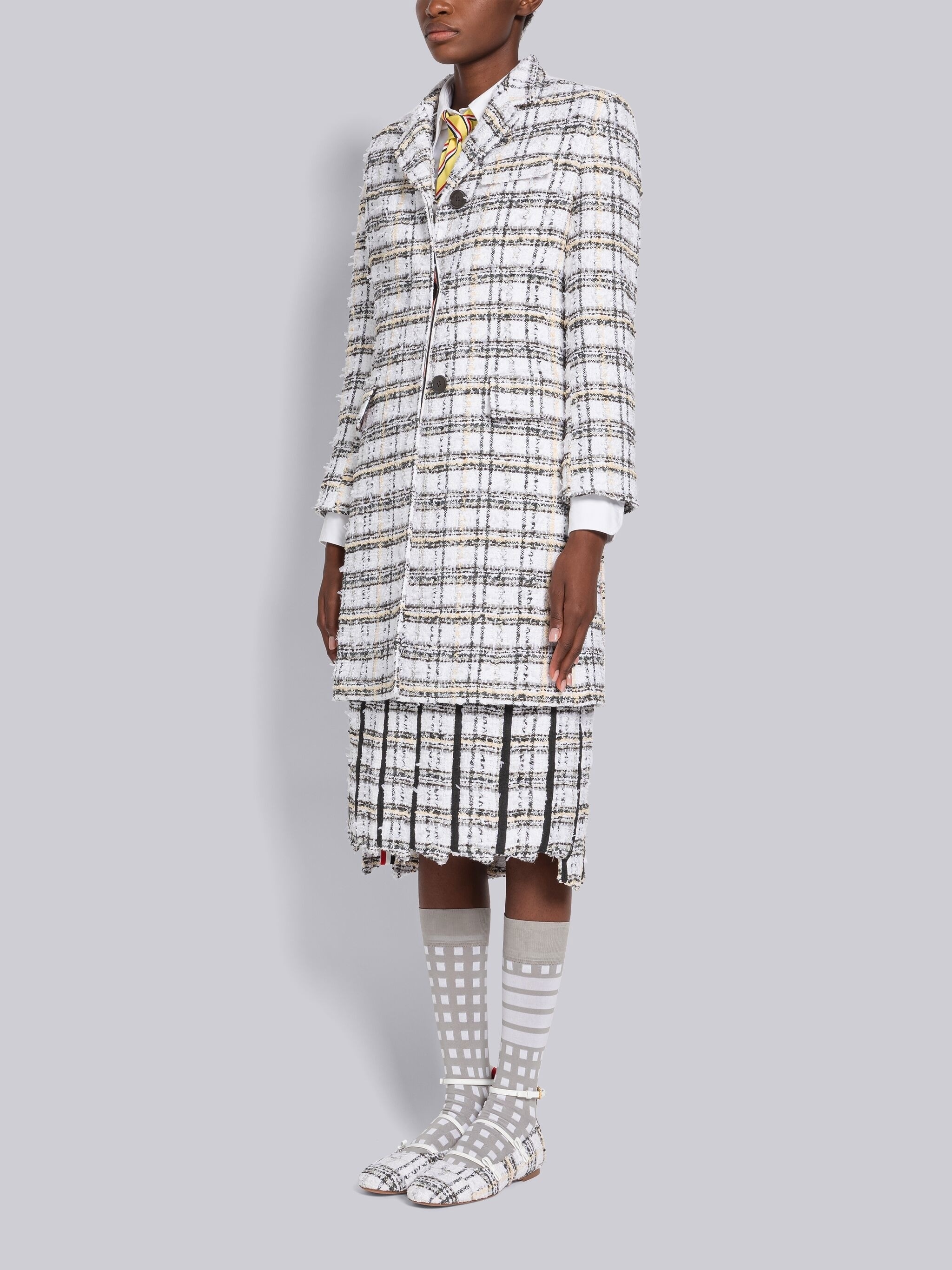 Plaid Ribbon Tweed High Armhole Chesterfield Coat - 2