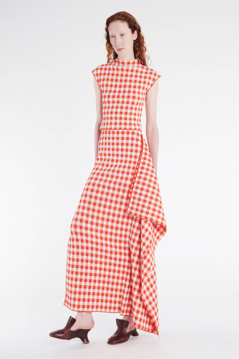 KNITTED SLEEVELESS TOP RED WHITE GINGHAM 1