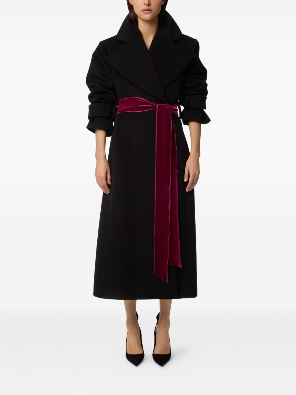 velvet-trimmed coat - 2