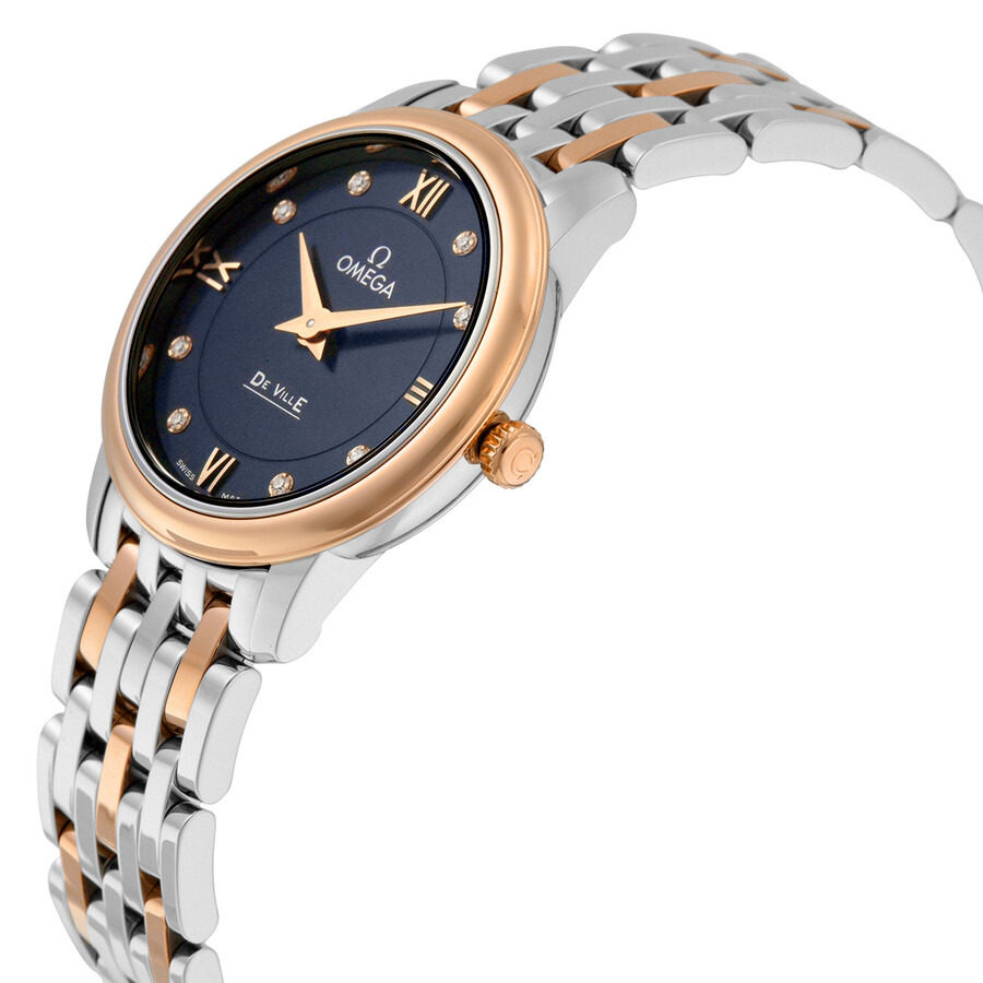 Omega De Ville Blue Diamond Dial Steel and 18K Rose Gold Ladies Watch 424.20.27.60.53.001 - 2