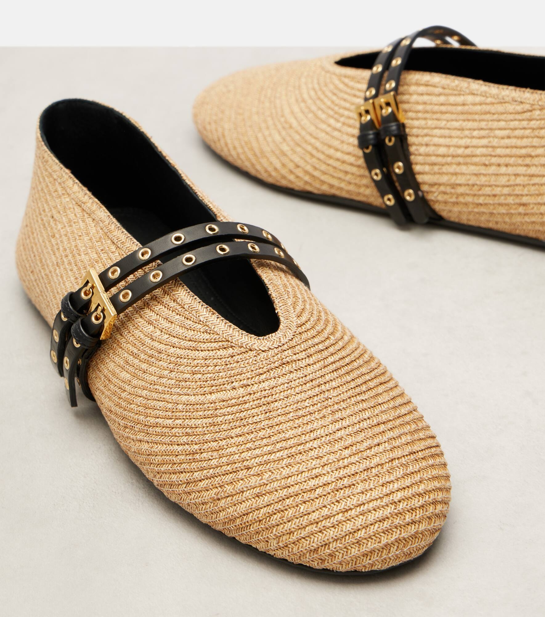 Leather-trimmed straw ballet flats - 5