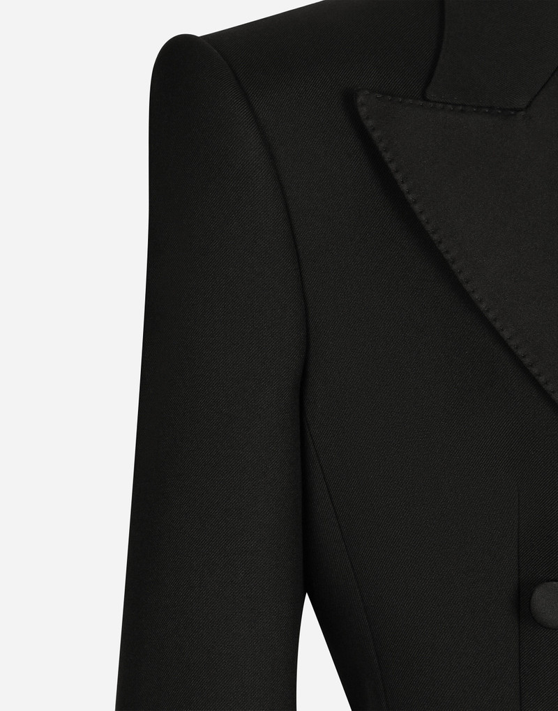 Double-breasted wool gabardine tuxedo coat with padded hips 3