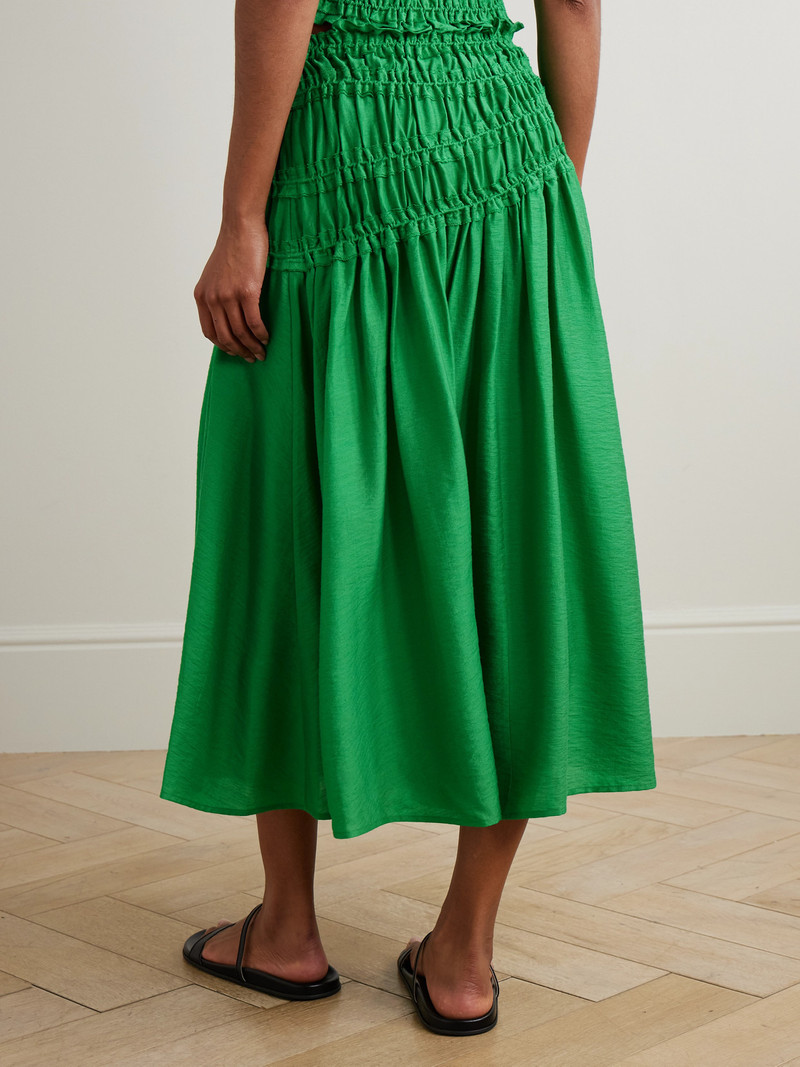 Ruffled Smocked Lyocell-blend Midi Skirt 3