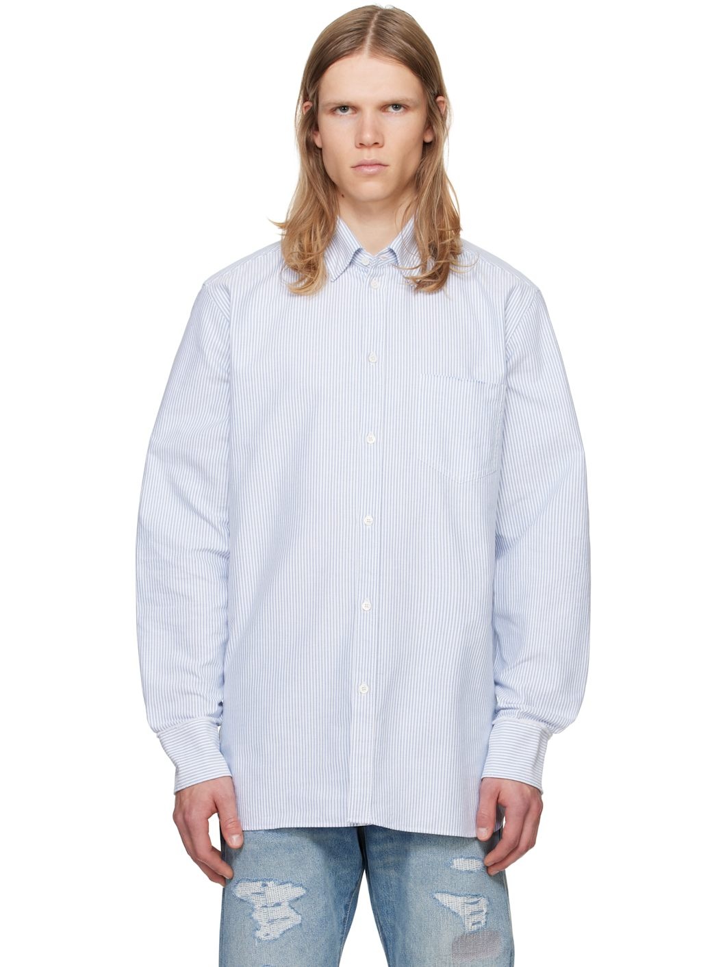 Blue & White Narrow Stripes Shirt - 1