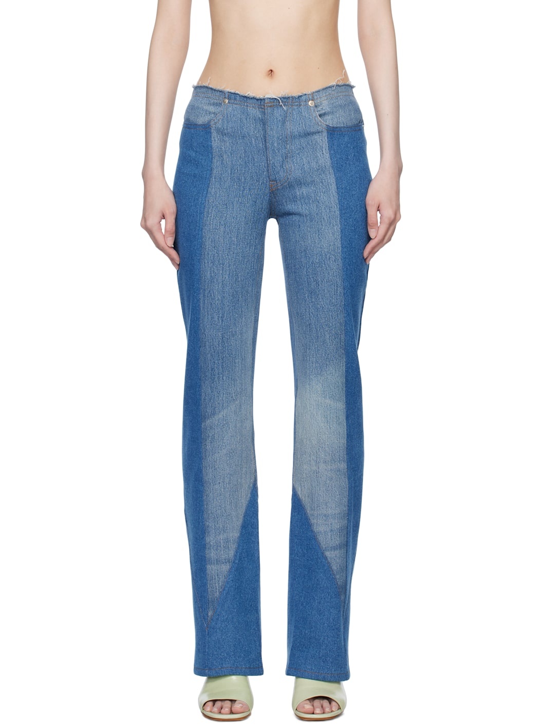Blue Reconstituted Boot Cut Jeans - 1
