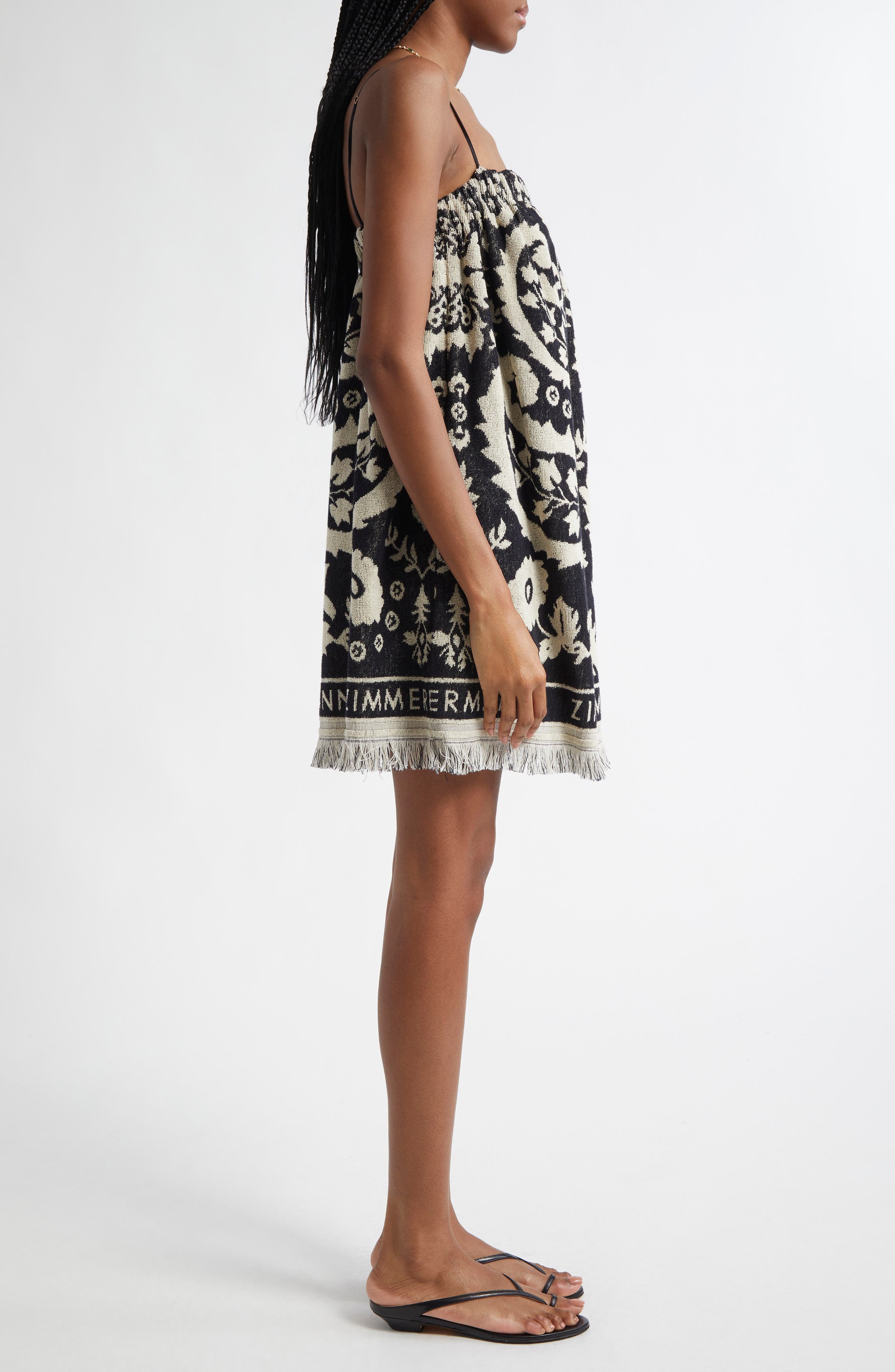 Zimmermann Rhiannon Terry Cloth Minidress in Black/Cream at Nordstrom - 4