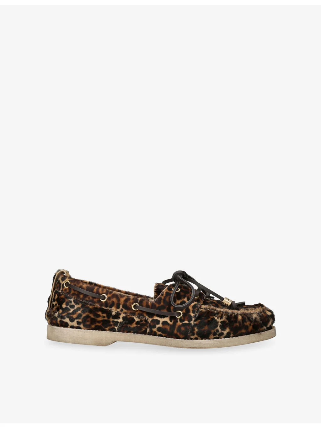 Leopard-Print Leather Boat Shoes - 1