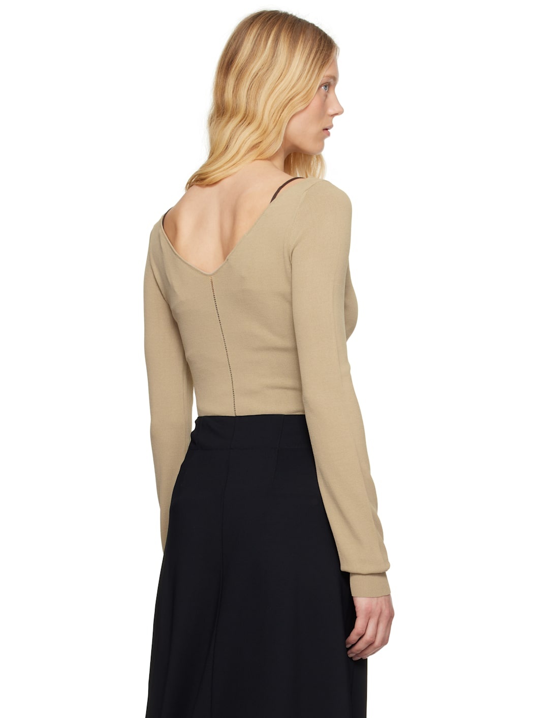 Beige Wide V-Neck Top - 3