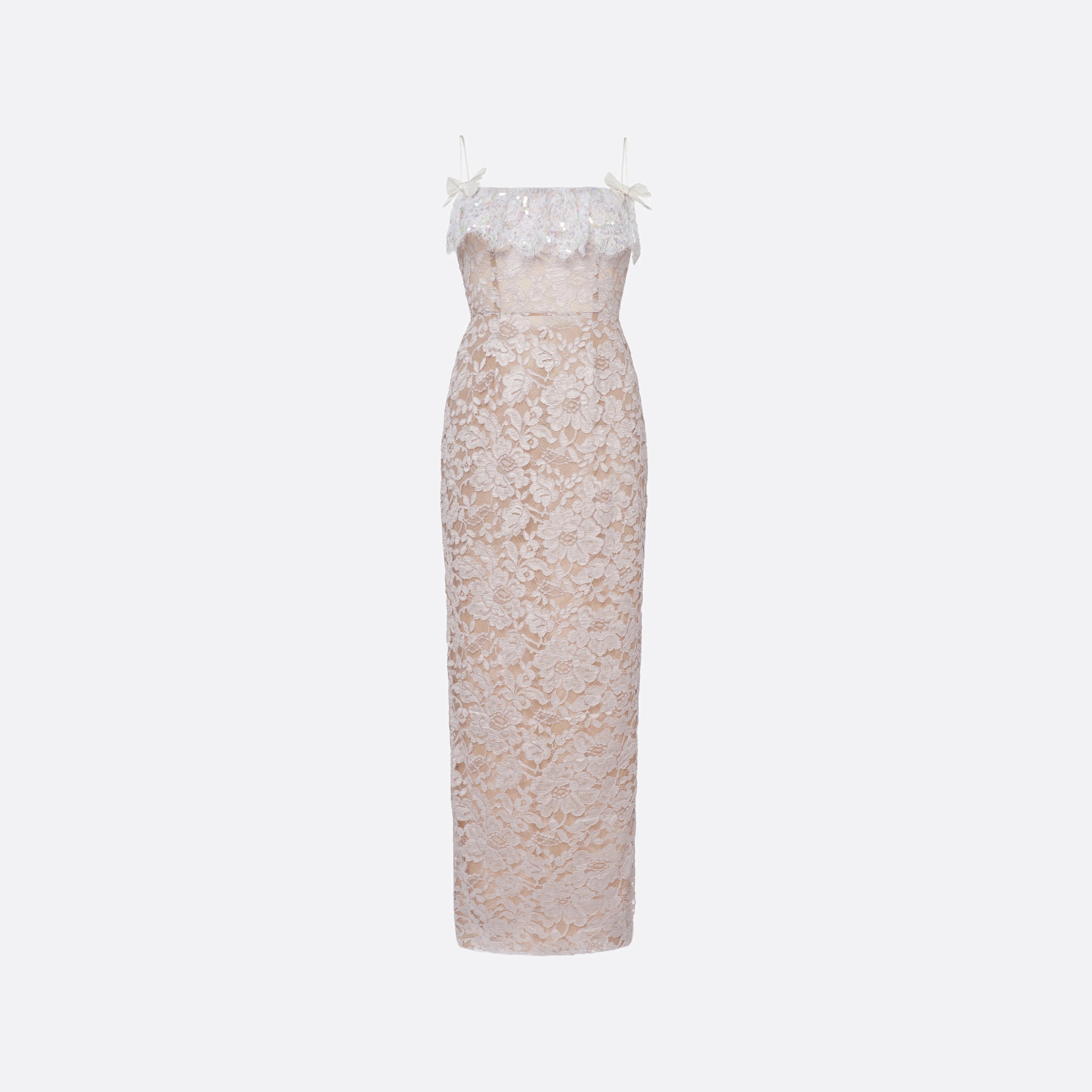 LACE SLIP DRESS WITH SEQUIN EMBROIDERED RUFFLE - 1
