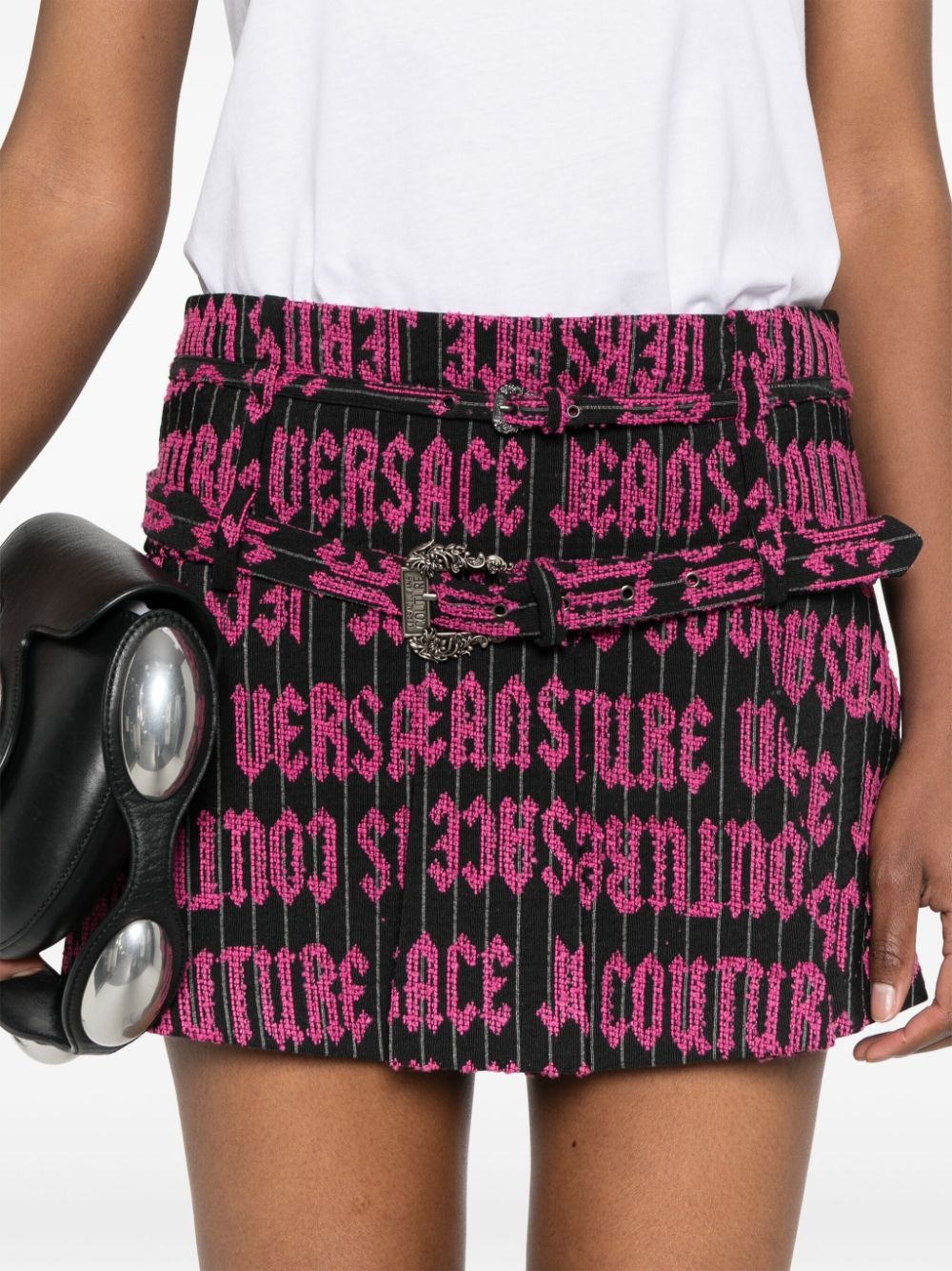embroidered-logo pleated mini skirt - 5