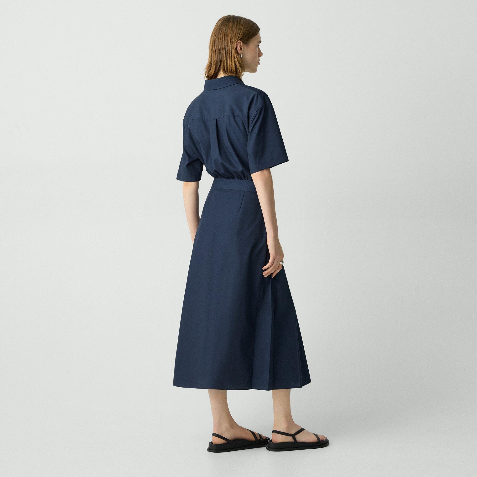 Pleated Wrap Dress in Sleek Poplin - 4