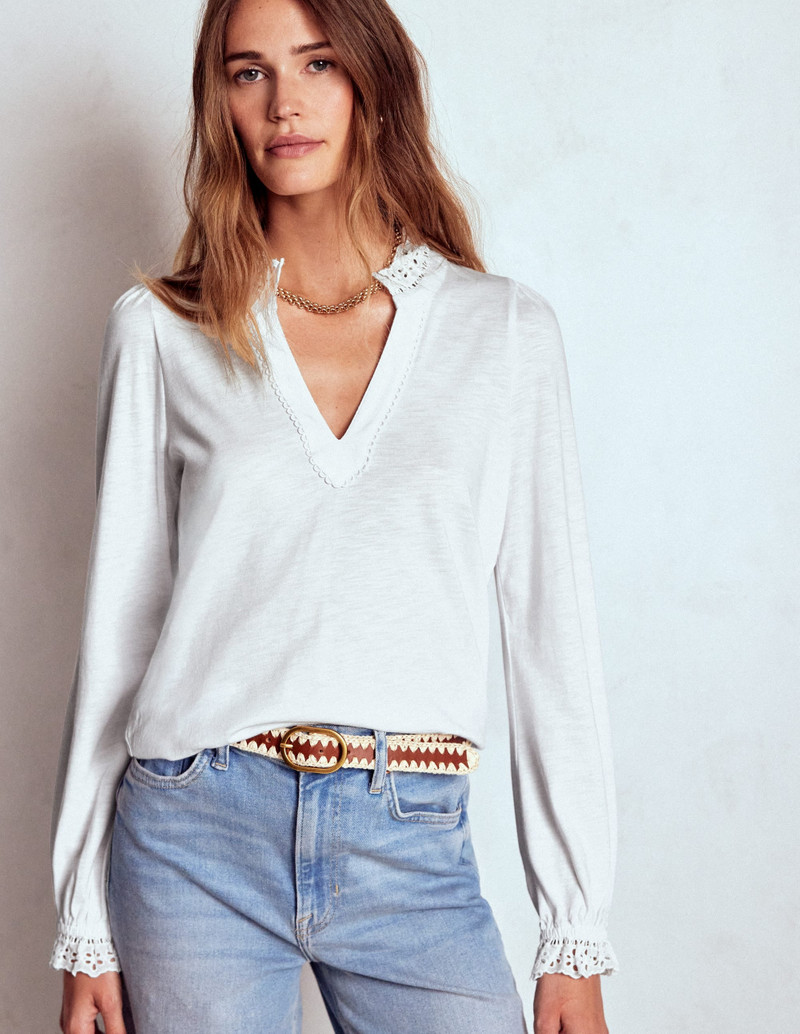 Aria Broderie Notch Neck Top-White 5
