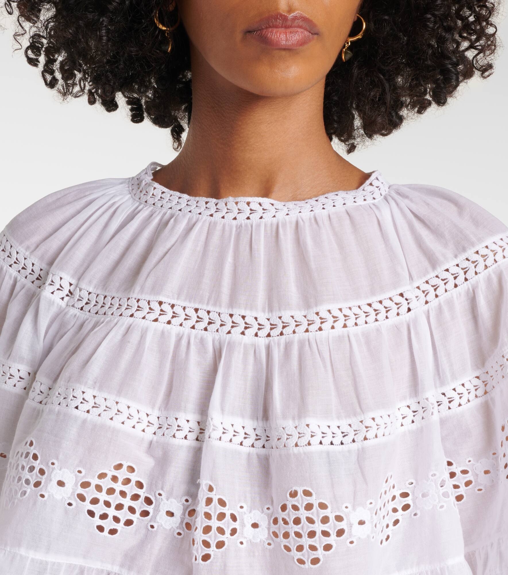 Dilama lace-trimmed cotton voile top - 4