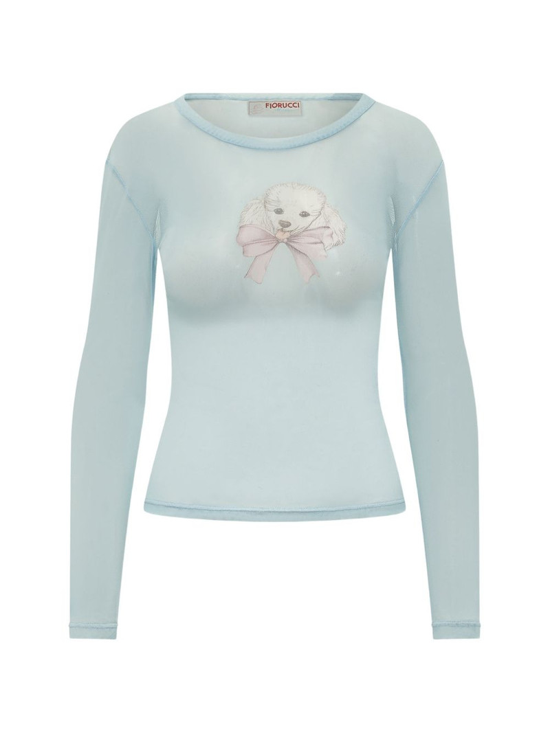 poodle-printed tulle long-sleeved t-shirt 1
