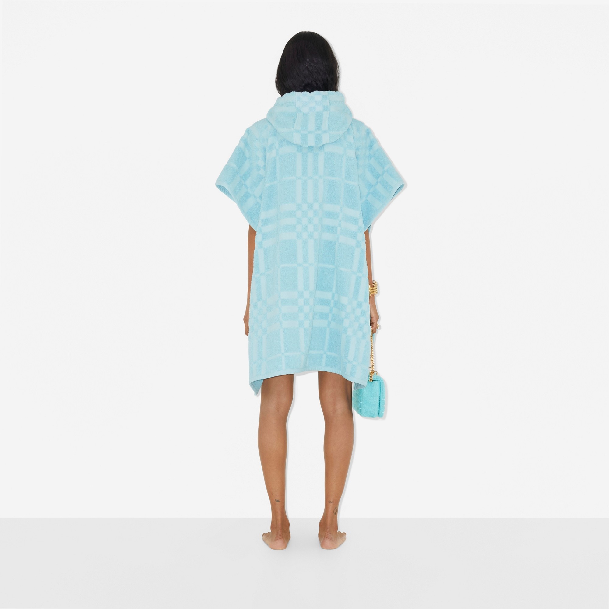 Check Cotton Jacquard Poncho - 4